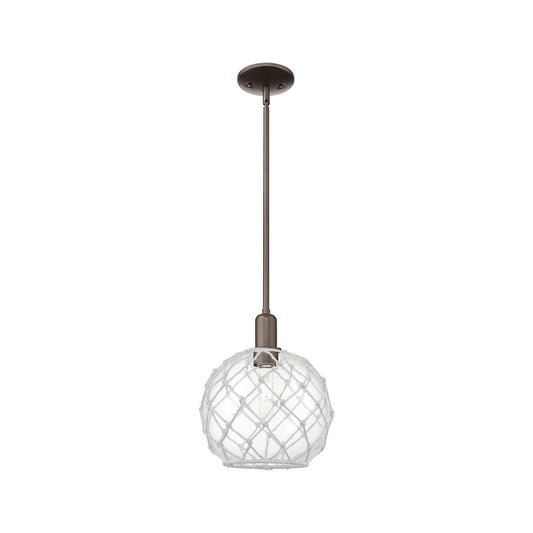 Innovations Farmhouse Rope 10in 1-Light Mini Pendant | Industrial Oil Rubbed Bronze Steel and Clear Glass with White Rope | Model 716-1S-OB-G122-10RW
