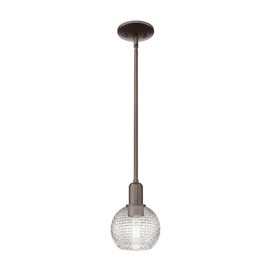 Innovations Athens 6in 1-Light Mini Pendant | Industrial Oil Rubbed Bronze and Clear Basket Weave Glass | Kitchen Island & | Model 716-1S-OB-G122C-6CL