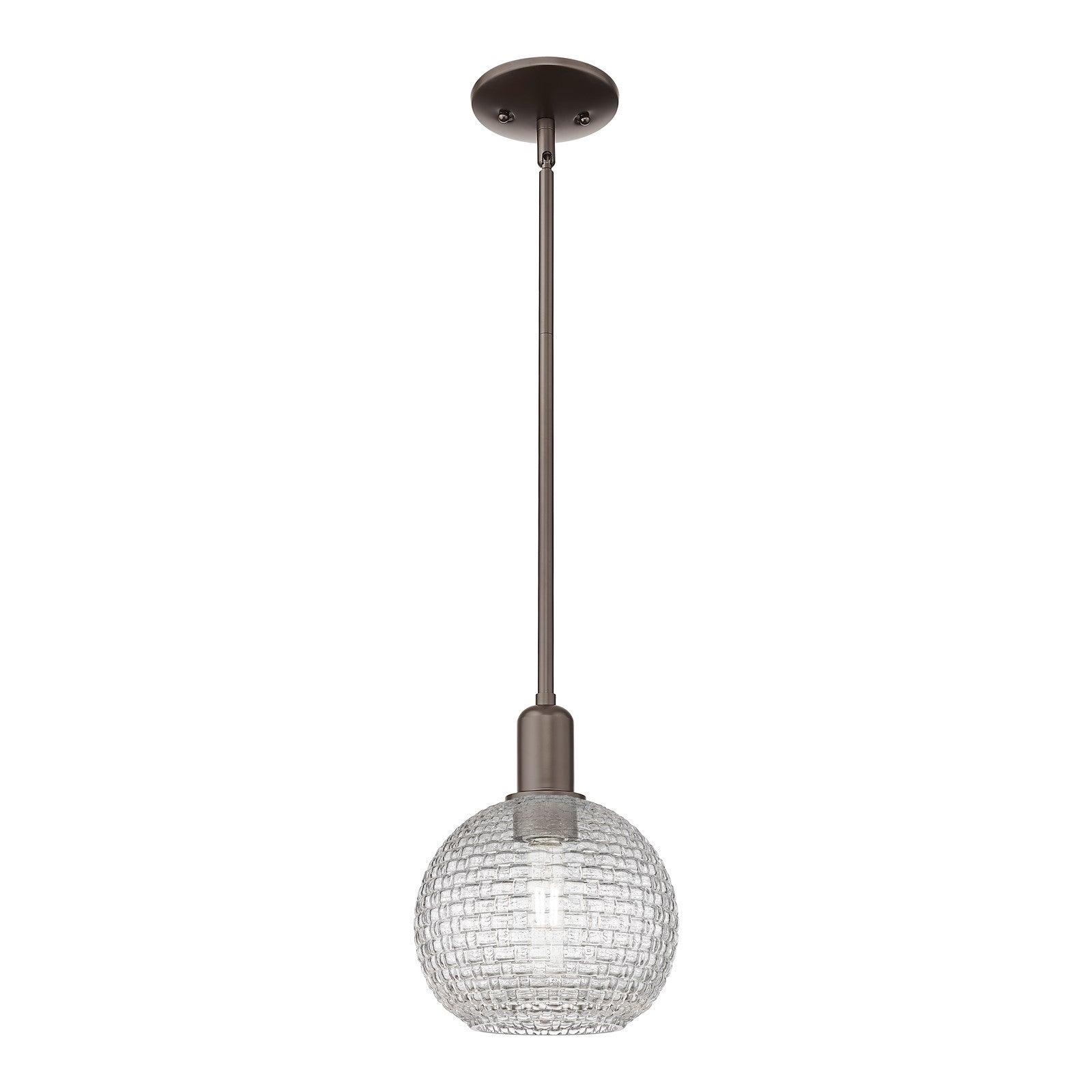 Innovations Athens 8in 1-Light Mini Pendant | Industrial Oil Rubbed Bronze Steel and Clear Basket Weave Glass | Kitchen Island | Model 716-1S-OB-G122C-8CL