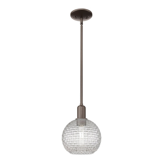 Innovations Athens 8in 1-Light Mini Pendant | Industrial Oil Rubbed Bronze Steel and Clear Basket Weave Glass | Kitchen Island | Model 716-1S-OB-G122C-8CL