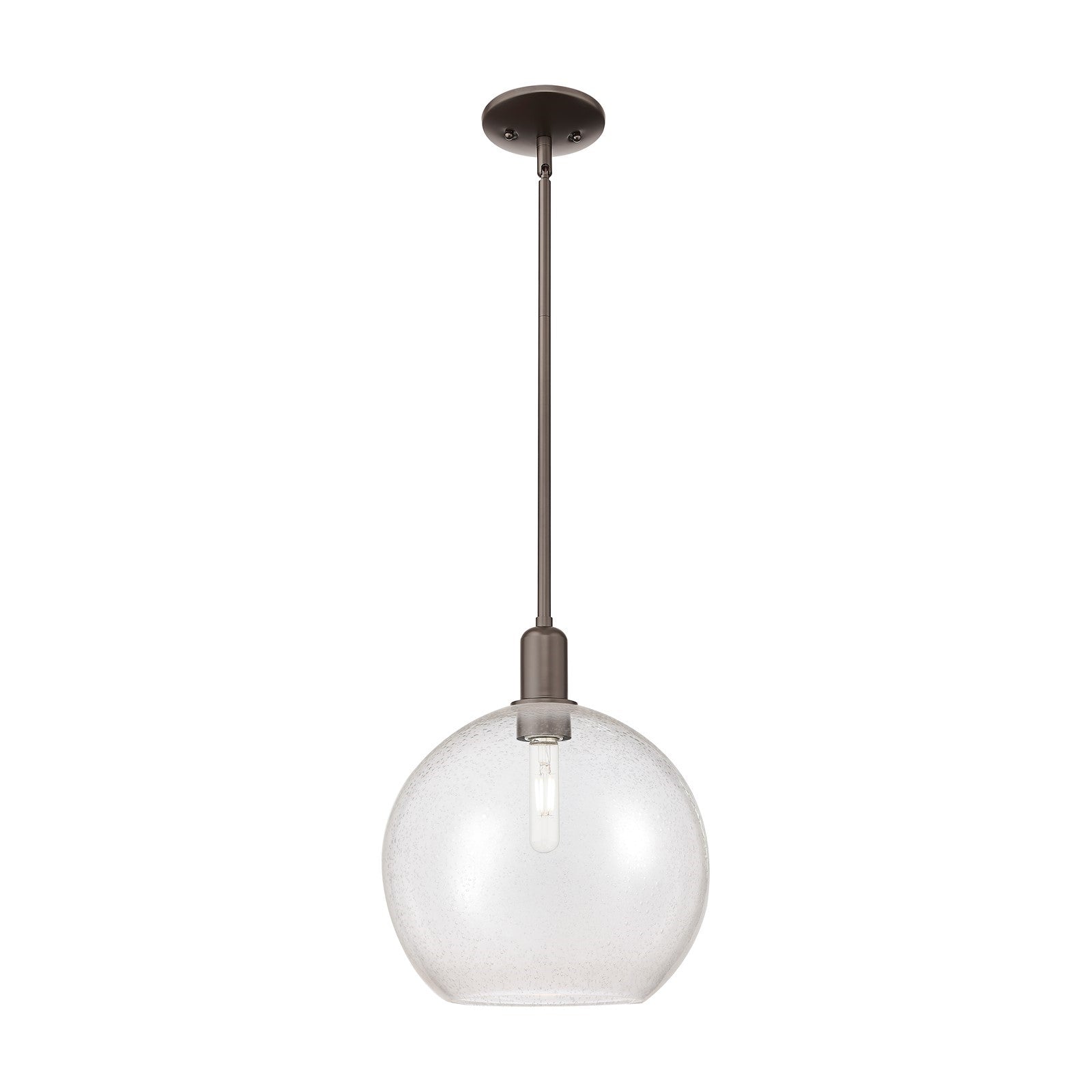 Innovations Athens 12in 1-Light Mini Pendant | Industrial Oil Rubbed Bronze Steel and Seedy Glass | Kitchen Island & Dining Room | Model 716-1S-OB-G124-12