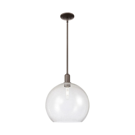 Innovations Athens 14in 1-Light Mini Pendant | Industrial Oil Rubbed Bronze Steel and Seedy Glass Globe | Kitchen Island & | Model 716-1S-OB-G124-14