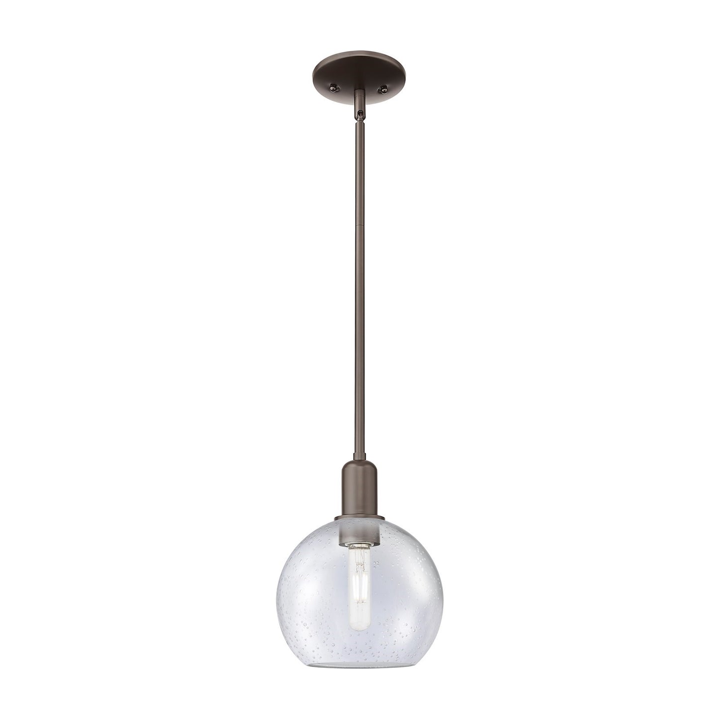 Innovations Lighting Athens 8in 1-Light Mini Pendant | Industrial Oil Rubbed Bronze Steel and Seedy Glass | Kitchen Island | 8 x | Model 716-1S-OB-G124-8