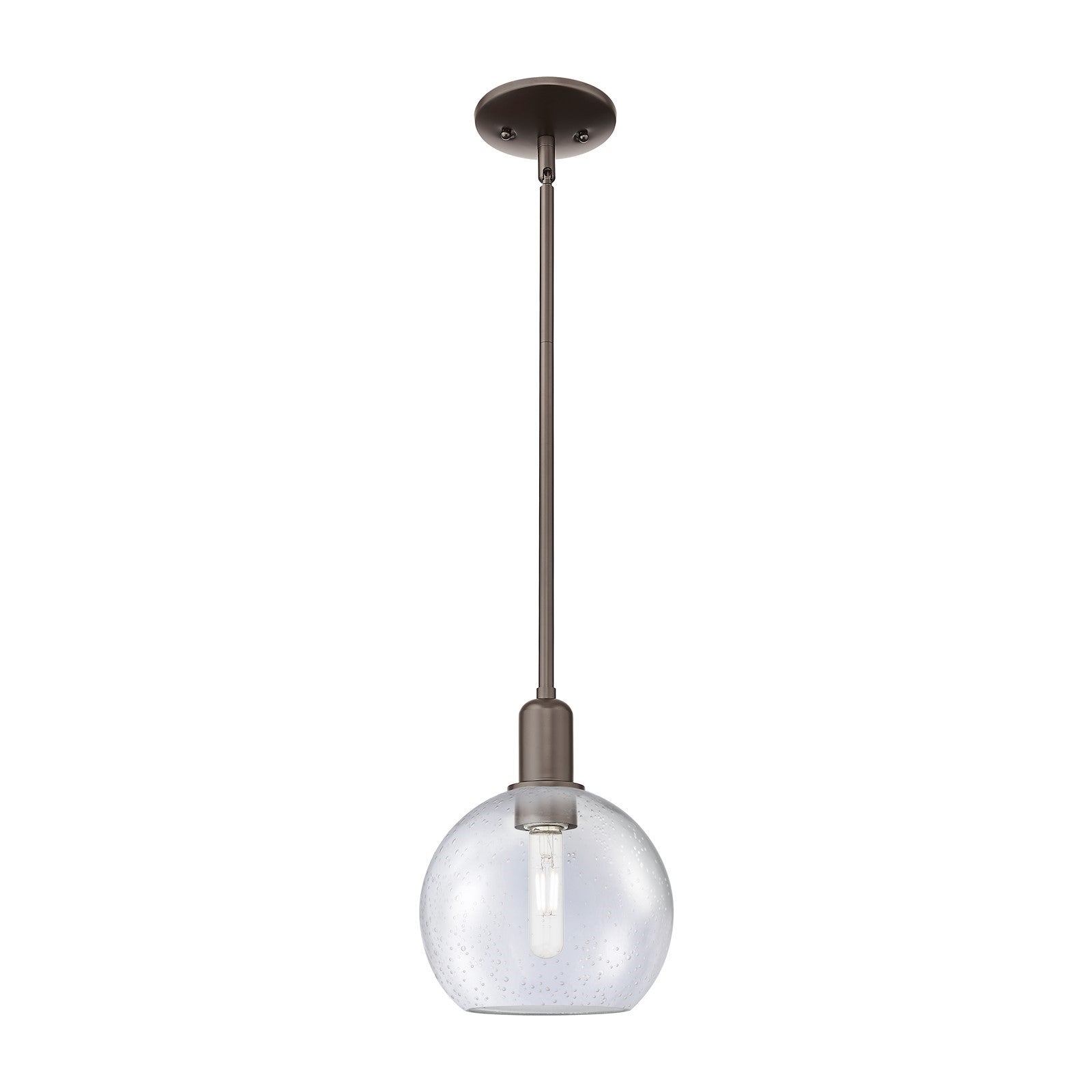 Innovations Lighting Athens 8in 1-Light Mini Pendant | Industrial Oil Rubbed Bronze Steel and Seedy Glass | Kitchen Island | 8 x | Model 716-1S-OB-G124-8