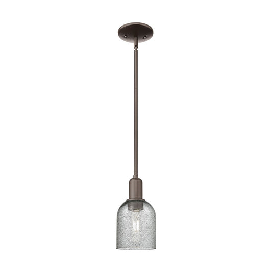 Innovations Caledonia 5in 1-Light Mini Pendant | Industrial Oil Rubbed Bronze Steel and Charcoal Glass | Kitchen Island & Dining | Model 716-1S-OB-G257