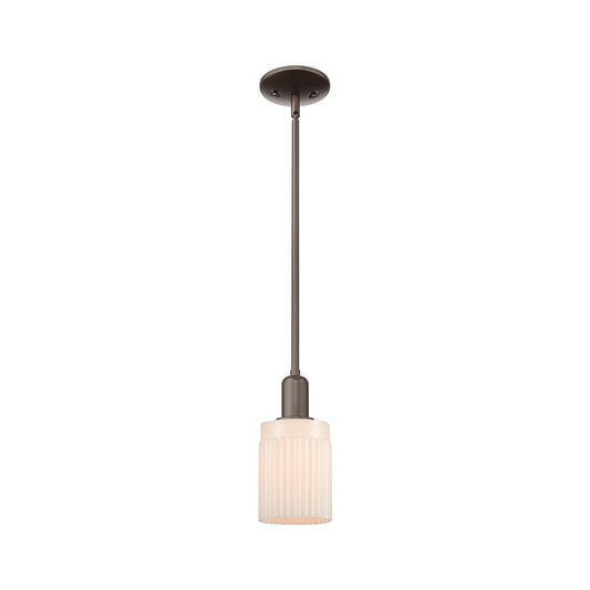 Innovations Hadley 4.5in 1-Light Mini Pendant | Industrial Oil Rubbed Bronze Steel and Matte White Ribbed Glass | Kitchen Island & | Model 716-1S-OB-G341