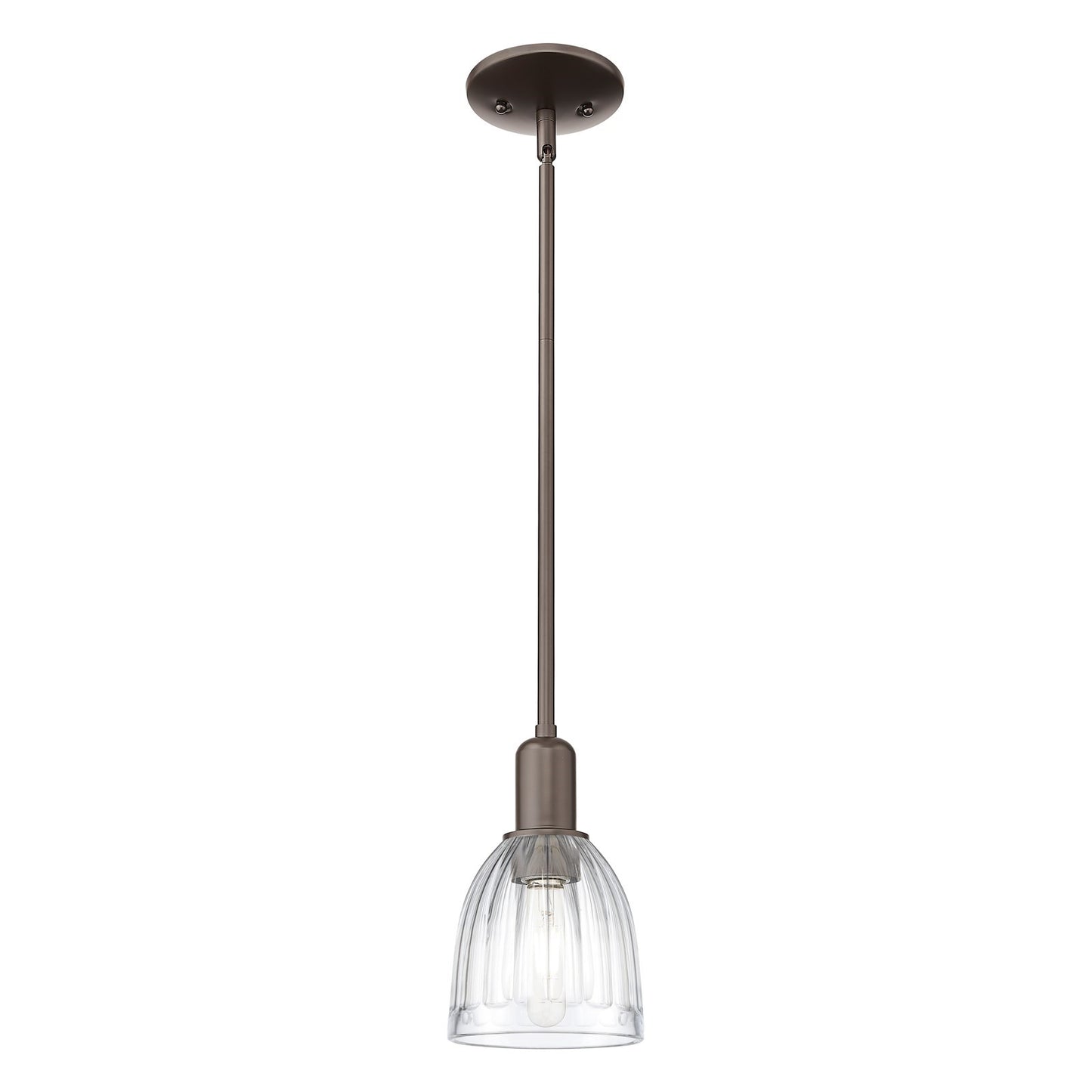 Innovations Brookfield 6in 1-Light Mini Pendant | Industrial Oil Rubbed Bronze Steel and Clear Ribbed Glass | Kitchen Island & | Model 716-1S-OB-G442