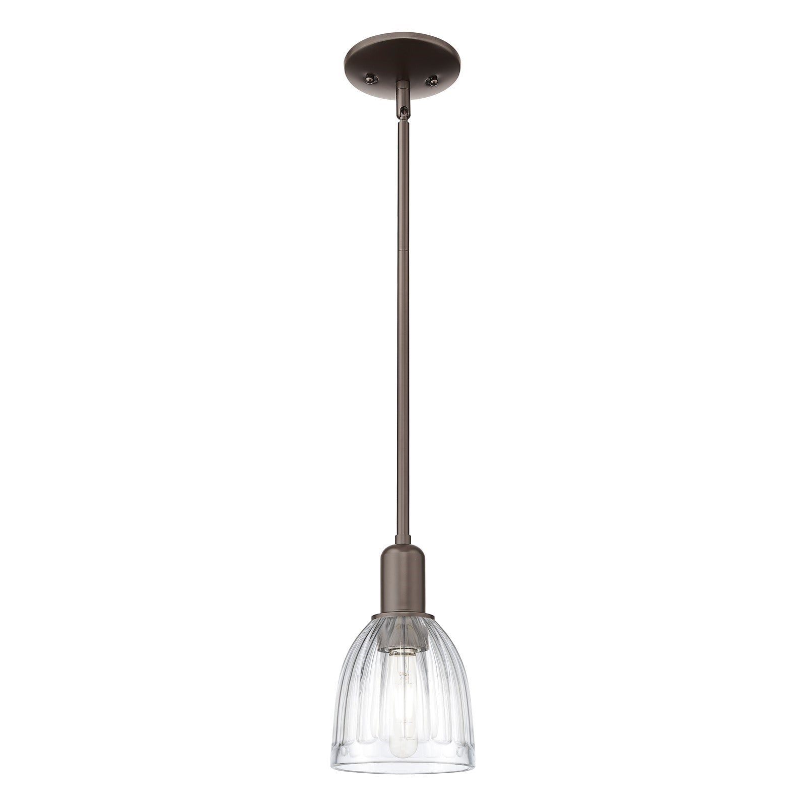 Innovations Brookfield 6in 1-Light Mini Pendant | Industrial Oil Rubbed Bronze Steel and Clear Ribbed Glass | Kitchen Island & | Model 716-1S-OB-G442