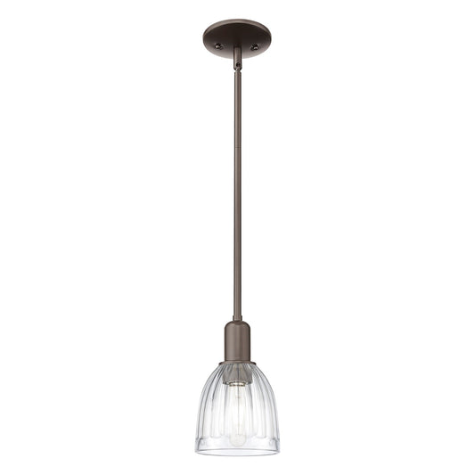 Innovations Brookfield 6in 1-Light Mini Pendant | Industrial Oil Rubbed Bronze Steel and Clear Ribbed Glass | Kitchen Island & | Model 716-1S-OB-G442