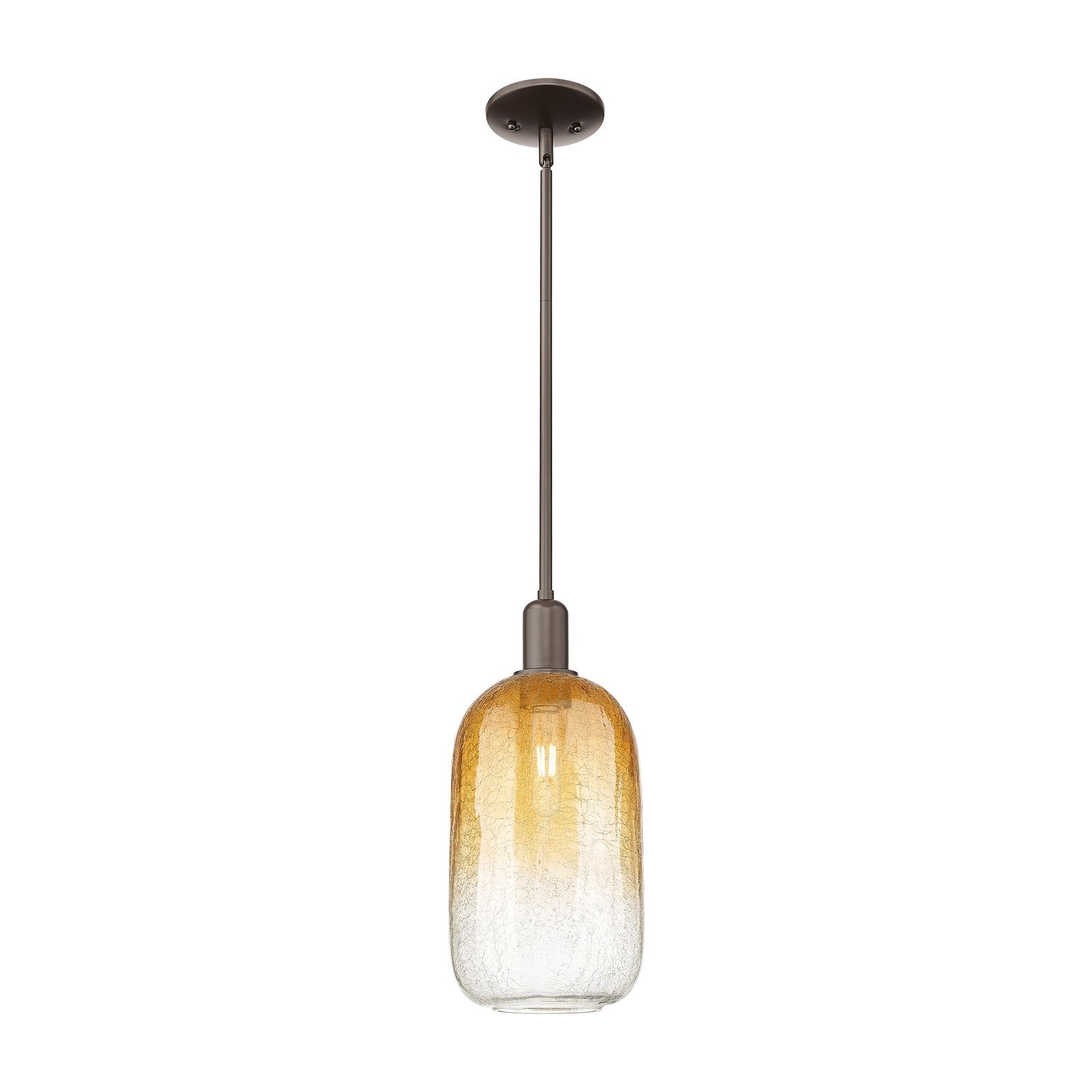 Innovations Brookhaven Cloche 7in 1-Light Mini Pendant | Industrial Oil Rubbed Bronze Steel and Amber Glass | Kitchen Island & | Model 716-1S-OB-G482-7AM