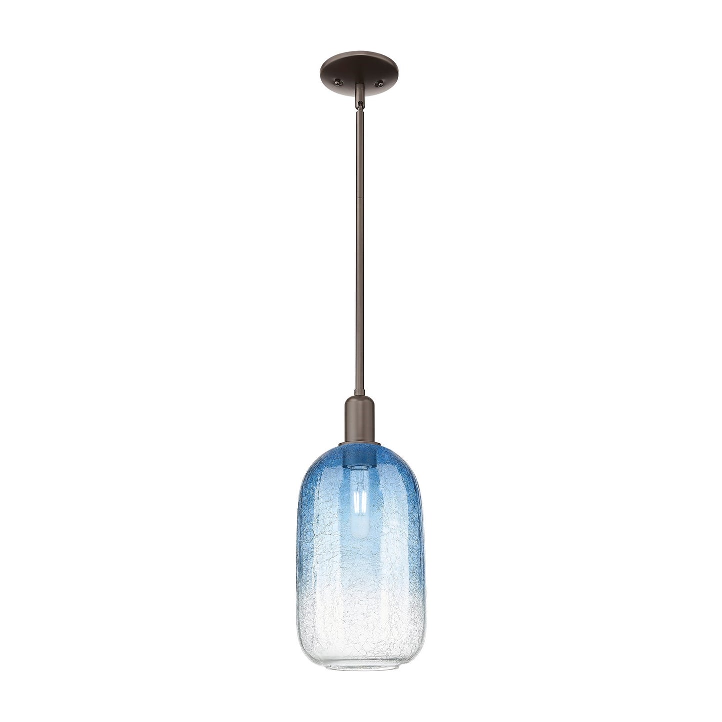 Innovations Brookhaven Cloche 7in 1-Light Mini Pendant | Industrial Oil Rubbed Bronze and Sapphire Blue Glass | Kitchen Island | Model 716-1S-OB-G482-7SB