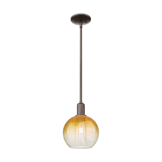 Innovations Brookhaven Globe 8in 1-Light Mini Pendant | Industrial Oil Rubbed Bronze and Amber Glass | Kitchen Island & Dining | Model 716-1S-OB-G483-8AM