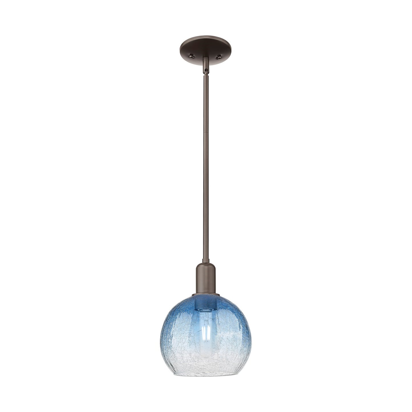 Innovations Brookhaven Globe 8in 1-Light Mini Pendant | Industrial Oil Rubbed Bronze Steel and Sapphire Blue Glass | Kitchen | Model 716-1S-OB-G483-8SB