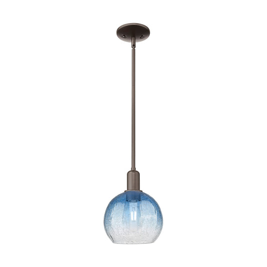 Innovations Brookhaven Globe 8in 1-Light Mini Pendant | Industrial Oil Rubbed Bronze Steel and Sapphire Blue Glass | Kitchen | Model 716-1S-OB-G483-8SB