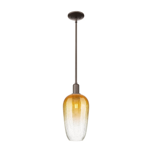 Innovations Brookhaven Flute 7in 1-Light Mini Pendant | Industrial Oil Rubbed Bronze Steel and Amber Glass | Kitchen Island & | Model 716-1S-OB-G484-7AM