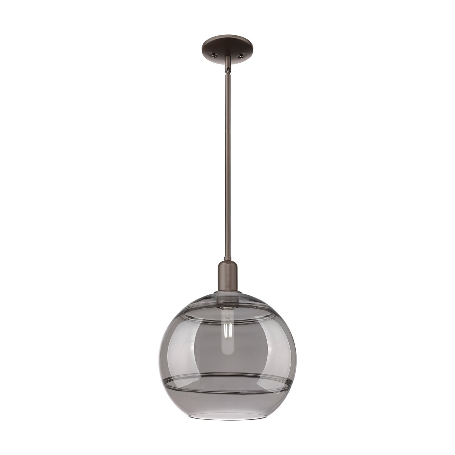 Innovations Rochester 12in 1-Light Mini Pendant | Industrial Oil Rubbed Bronze Steel and Light Smoke Glass | Kitchen Island & | Model 716-1S-OB-G556-12SM