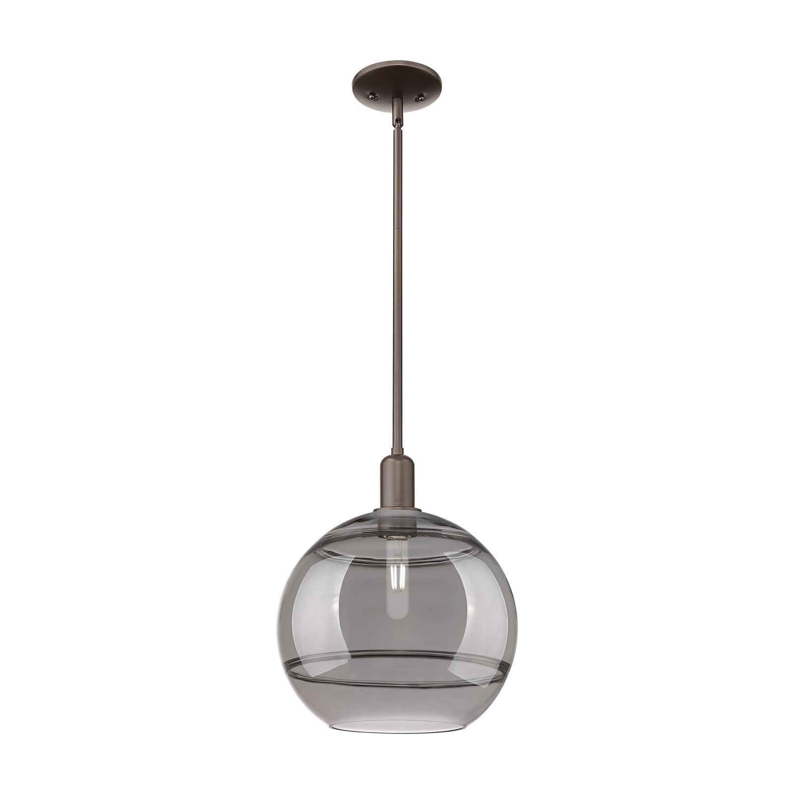 Innovations Rochester 12in 1-Light Mini Pendant | Industrial Oil Rubbed Bronze Steel and Light Smoke Glass | Kitchen Island & | Model 716-1S-OB-G556-12SM