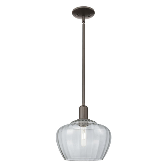 Innovations Fenton 11in 1-Light Mini Pendant | Industrial Oil Rubbed Bronze Steel and Clear Ribbed Glass | Kitchen Island & Dining | Model 716-1S-OB-G92-L