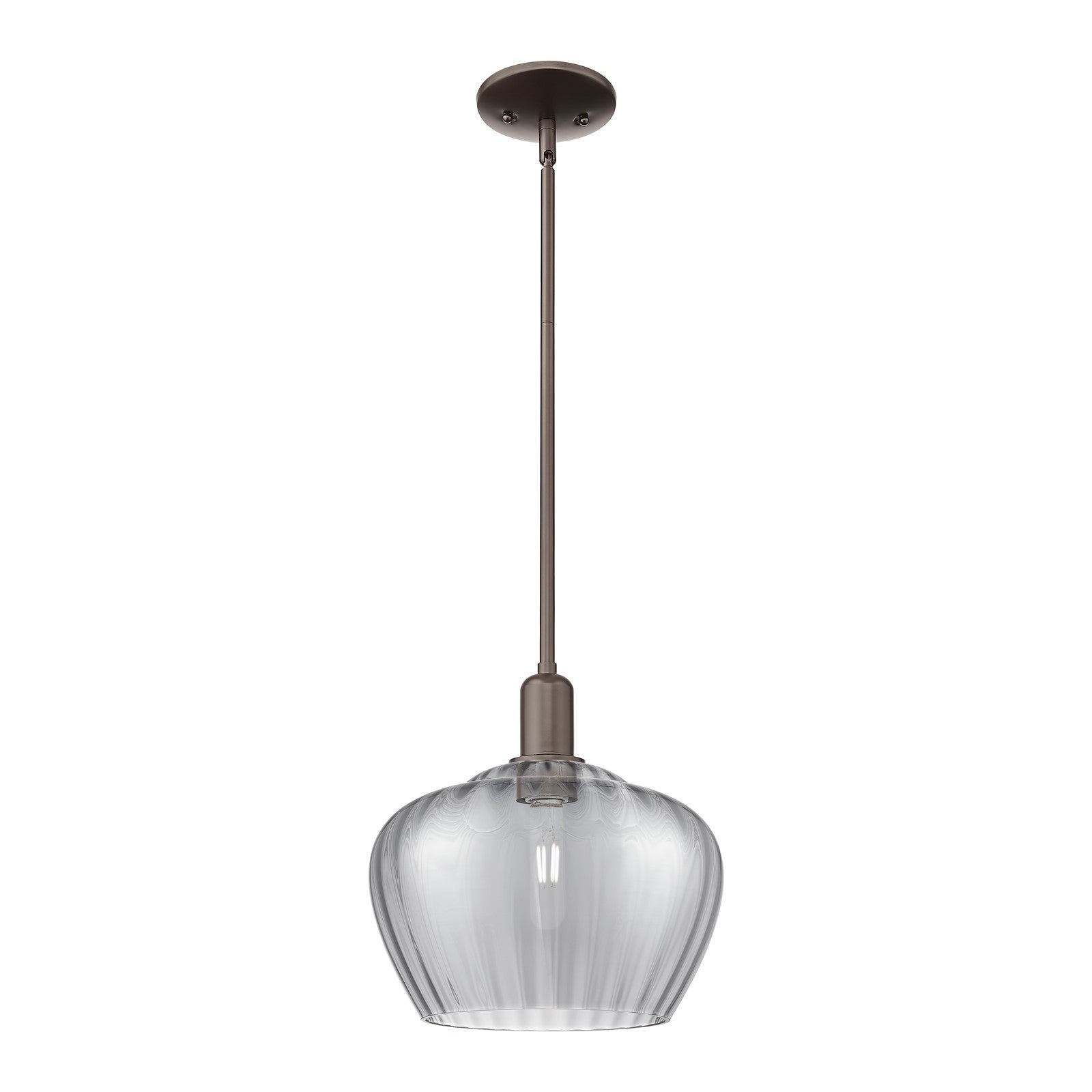 Innovations Fenton 11in 1-Light Mini Pendant | Industrial Oil Rubbed Bronze Steel and Light Smoke Ribbed Glass | Kitchen Island & | Model 716-1S-OB-G93-L