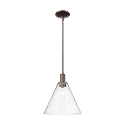 Innovations Berkshire Glass 12in 1-Light Mini Pendant | Industrial Oil Rubbed Bronze Steel and Seedy Glass | Kitchen Island & | Model 716-1S-OB-GBC-124