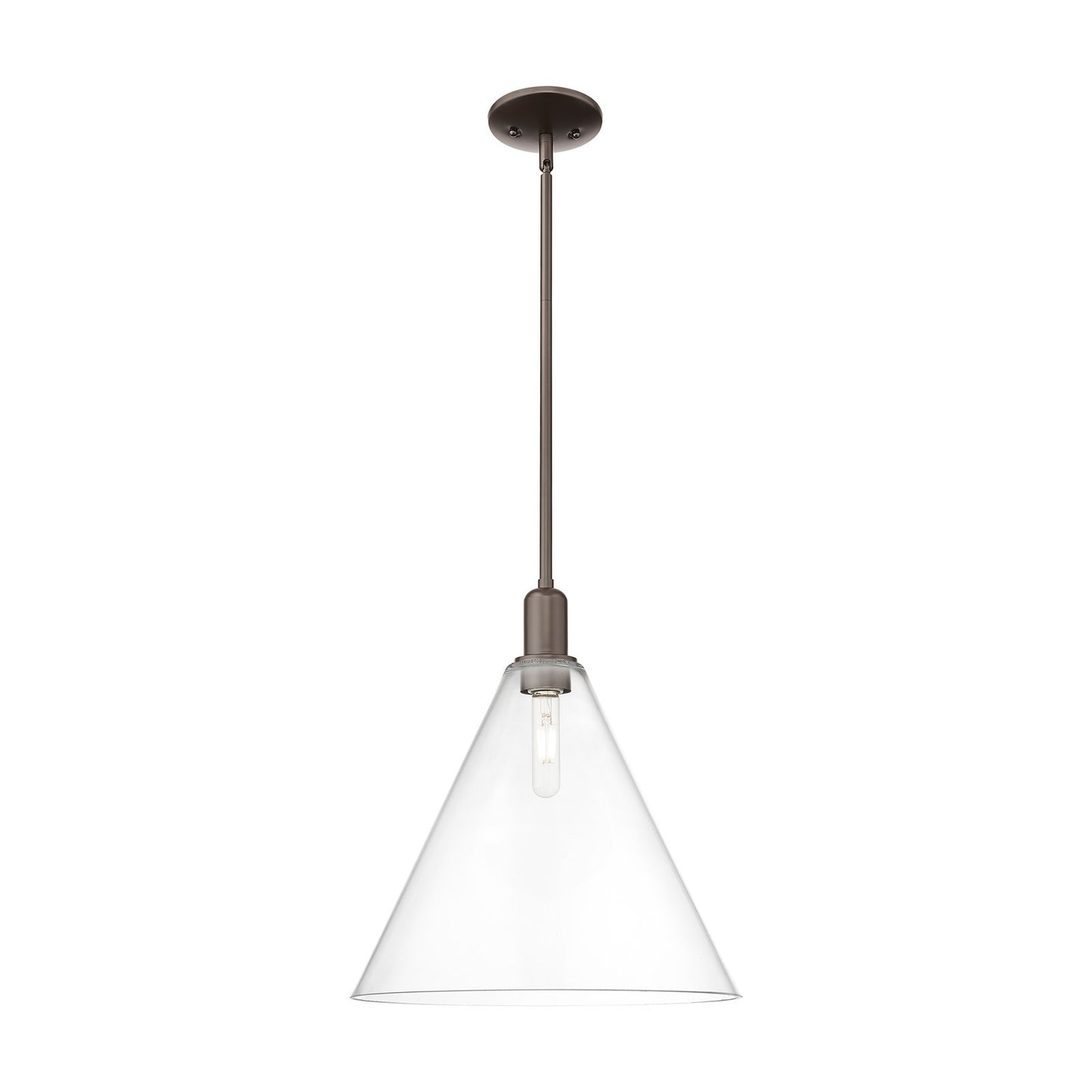 Innovations Berkshire Glass 16in 1-Light Mini Pendant | Industrial Oil Rubbed Bronze and Clear Cone Glass | Kitchen Island & | Model 716-1S-OB-GBC-162