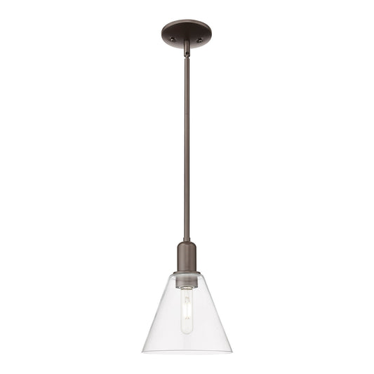 Innovations Berkshire Glass 8in 1-Light Mini Pendant | Industrial Oil Rubbed Bronze Steel and Clear Glass | Kitchen Island & | Model 716-1S-OB-GBC-82