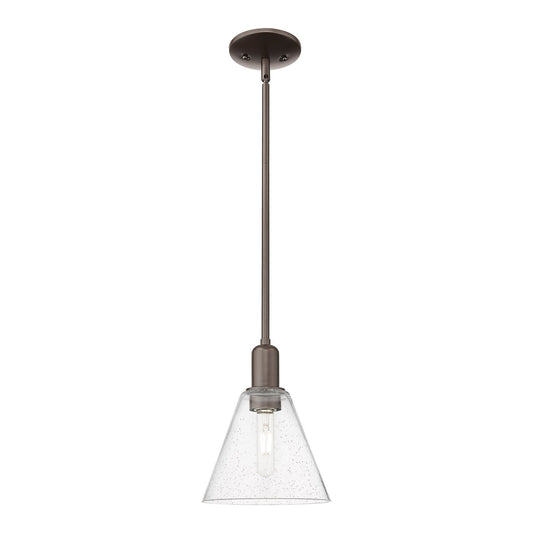 Innovations Berkshire Glass 8in 1-Light Mini Pendant | Industrial Oil Rubbed Bronze Steel and Seedy Glass | Kitchen Island & | Model 716-1S-OB-GBC-84