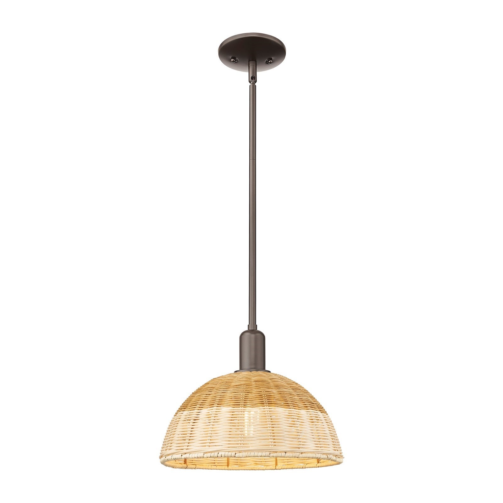 Innovations Ballston Dome 12in 1-Light Mini Pendant | Farmhouse Oil Rubbed Bronze and Natural Fiber Dome | Kitchen Island & | Model 716-1S-OB-NBD2-12-NAT