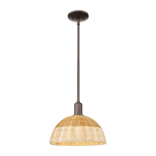 Innovations Ballston Dome 12in 1-Light Mini Pendant | Farmhouse Oil Rubbed Bronze and Natural Fiber Dome | Kitchen Island & | Model 716-1S-OB-NBD2-12-NAT