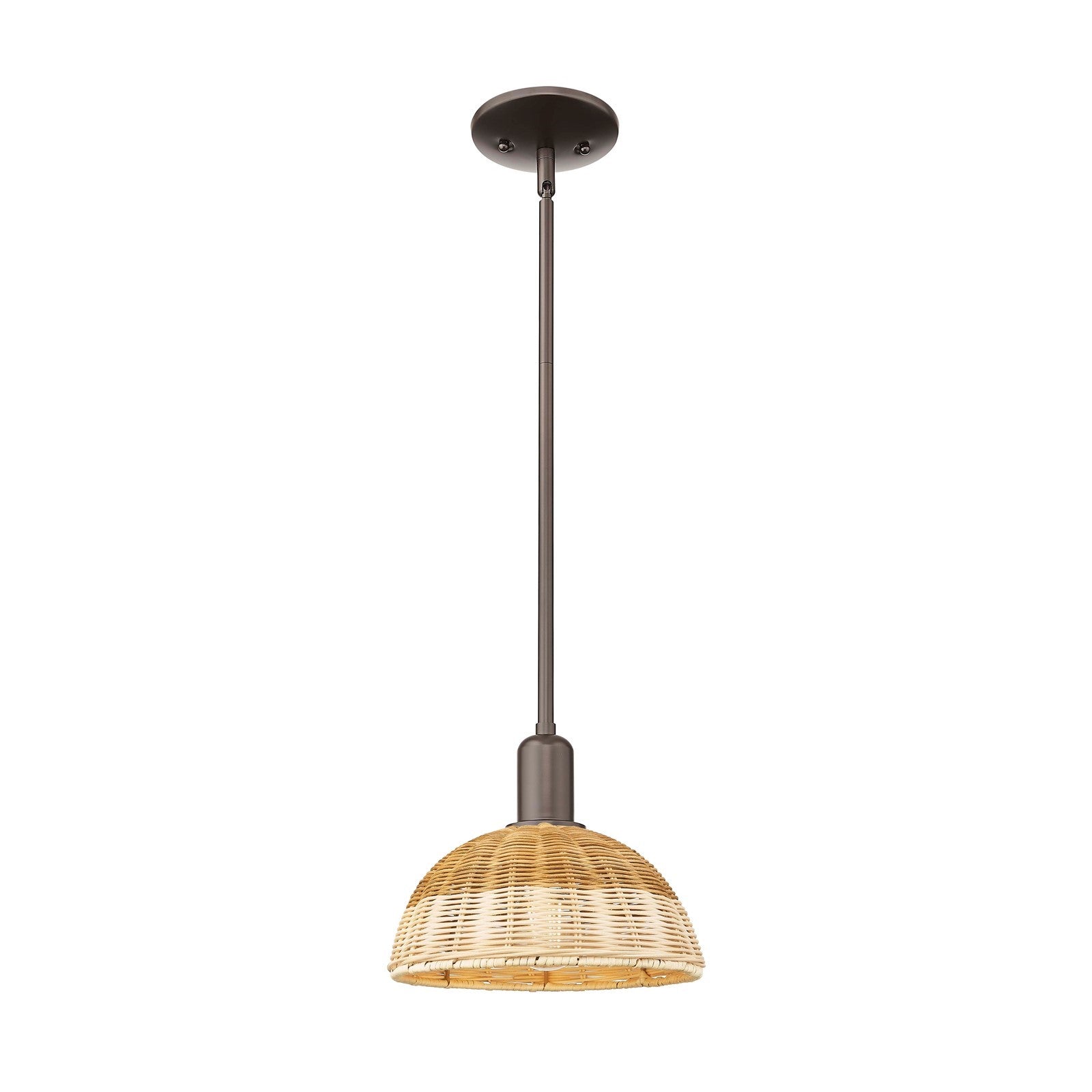 Innovations Natural Ballston Dome 9in 1-Light Mini Pendant | Farmhouse Oil Rubbed Bronze and Natural Fiber Basketweave | Model 716-1S-OB-NBD2-9-NAT