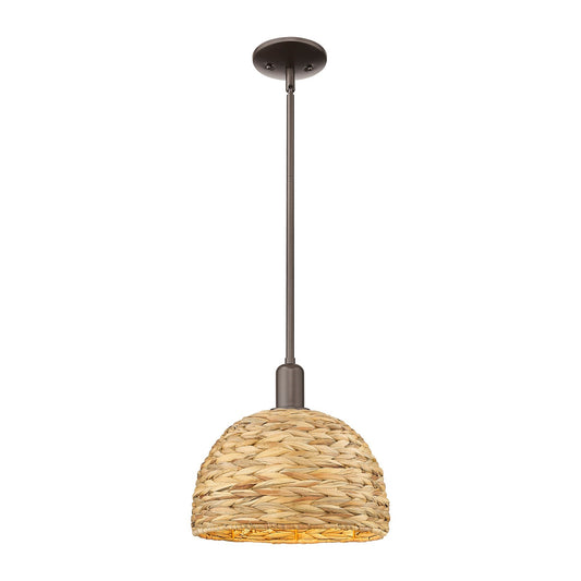 Innovations Woven Rattan 12in 1-Light Mini Pendant | Industrial Oil Rubbed Bronze and Natural Rattan | Kitchen Island & | Model 716-1S-OB-RBD-12-NAT