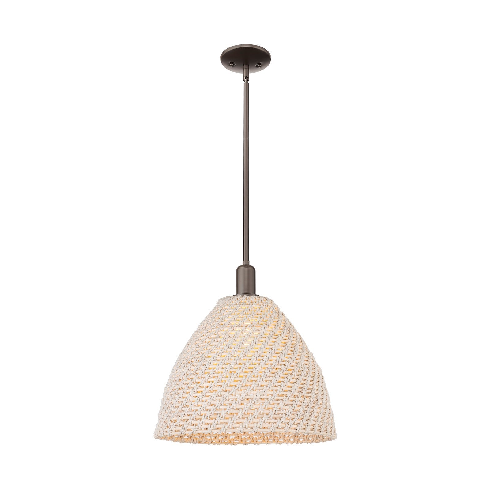 Innovations Woven Rattan 16in 1-Light Mini Pendant | Industrial Oil Rubbed Bronze and Natural Fiber Dome Shade | Kitchen | Model 716-1S-OB-RBD-16-NAT