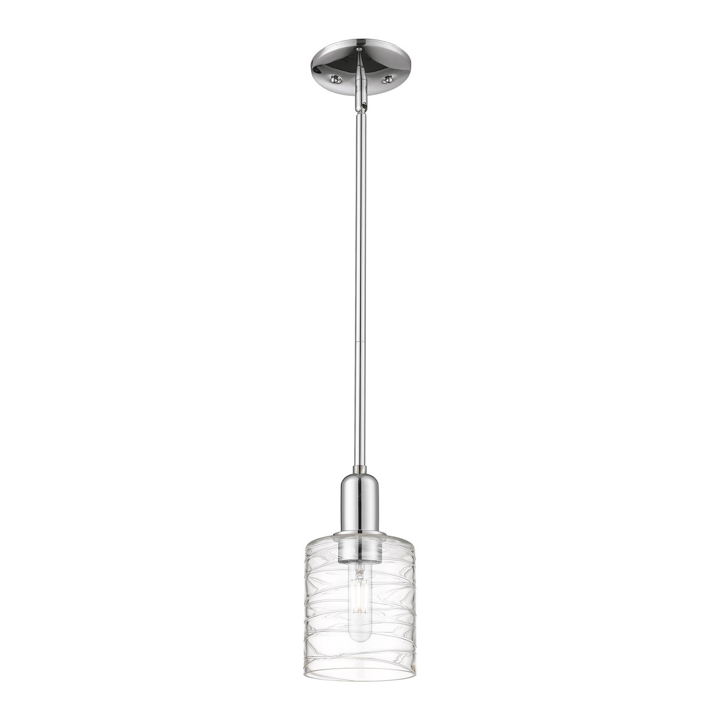 Innovations Cobbleskill 5in 1-Light Mini Pendant | Industrial Polished Chrome Steel and Deco Swirl Clear Glass | Kitchen Island & | Model 716-1S-PC-G1113