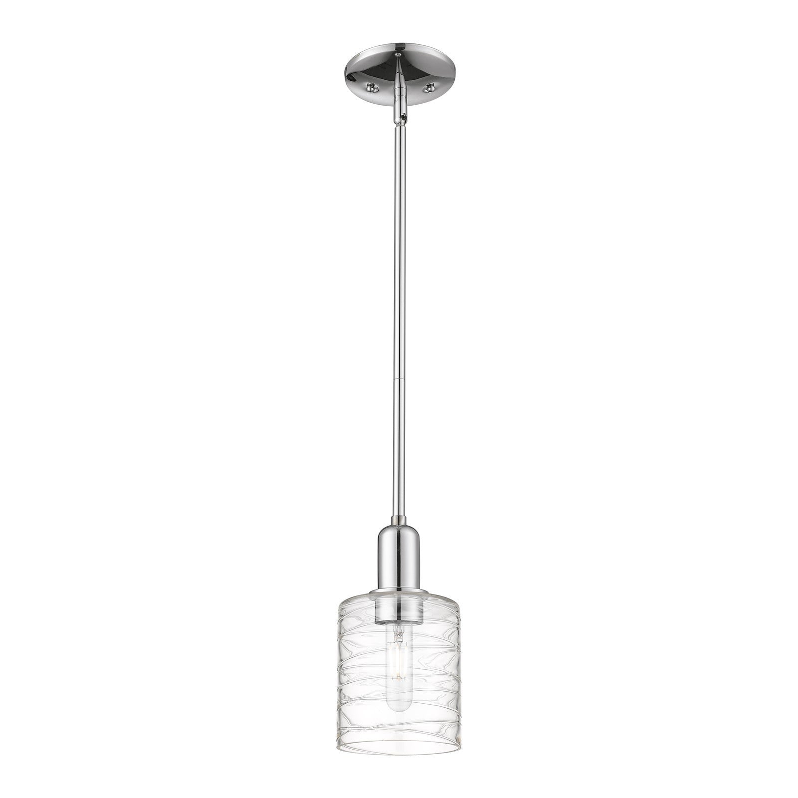 Innovations Cobbleskill 5in 1-Light Mini Pendant | Industrial Polished Chrome Steel and Deco Swirl Clear Glass | Kitchen Island & | Model 716-1S-PC-G1113