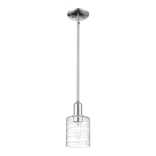Innovations Cobbleskill 5in 1-Light Mini Pendant | Industrial Polished Chrome Steel and Deco Swirl Clear Glass | Kitchen Island & | Model 716-1S-PC-G1113