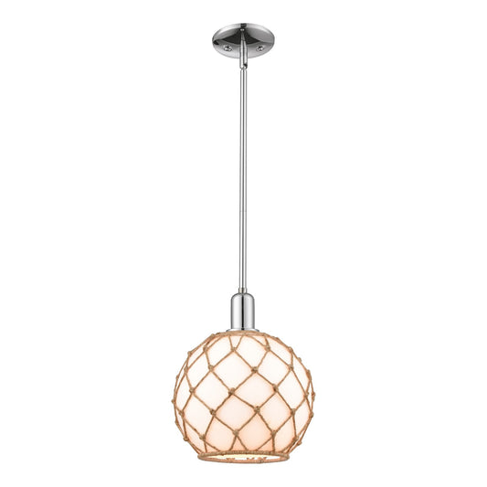 Innovations Farmhouse Rope 10in 1-Light Mini Pendant | Industrial Polished Chrome and Matte White Glass with Brown Rope | Model 716-1S-PC-G121-10RB