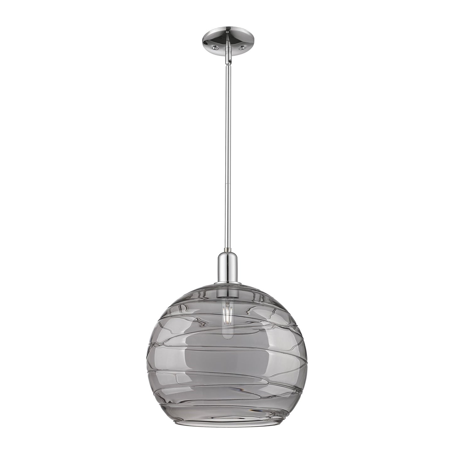 Innovations Athens Deco Swirl 14in 1-Light Mini Pendant | Industrial Polished Chrome and Light Smoke Glass | Kitchen Island & | Model 716-1S-PC-G1213-14SM