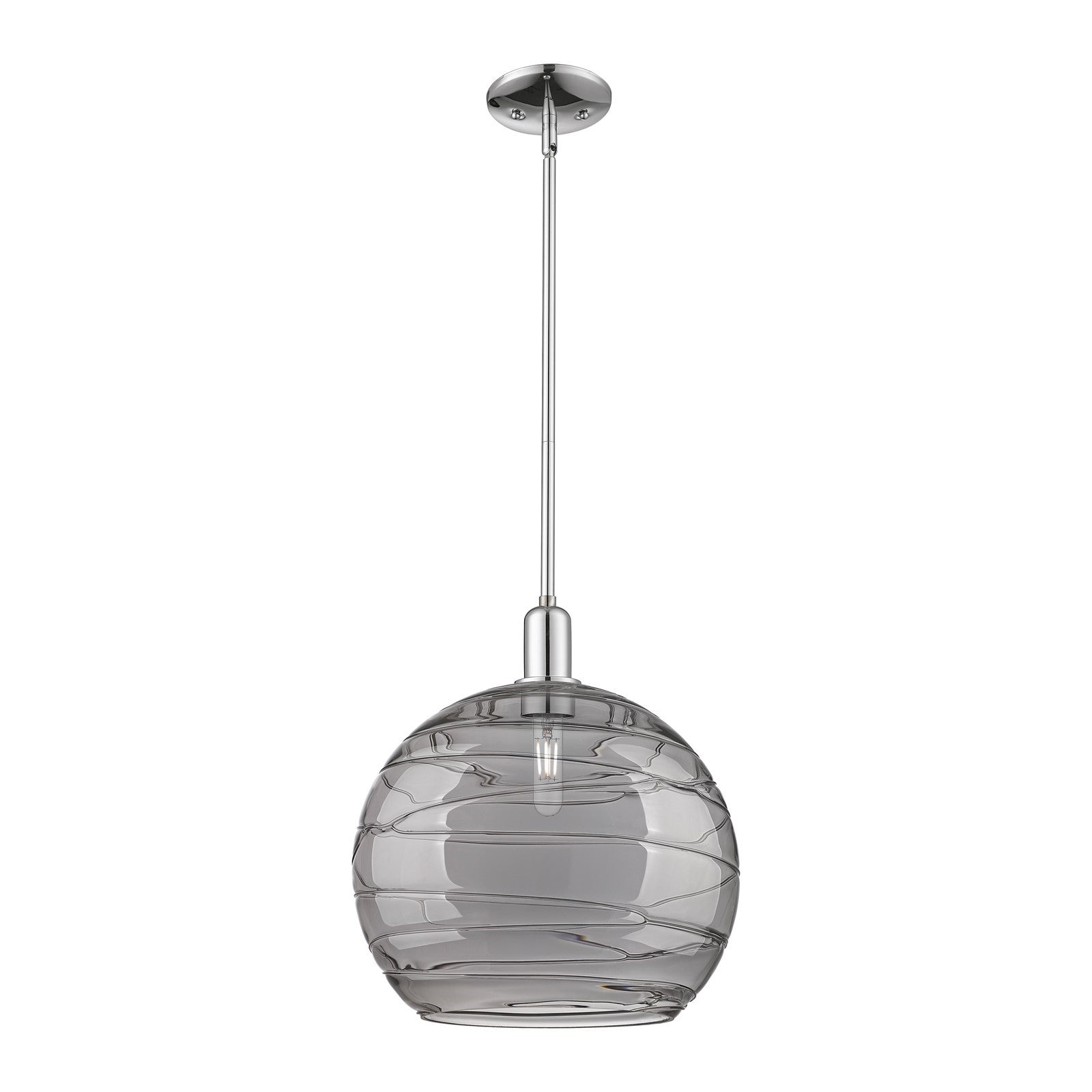 Innovations Athens Deco Swirl 14in 1-Light Mini Pendant | Industrial Polished Chrome and Light Smoke Glass | Kitchen Island & | Model 716-1S-PC-G1213-14SM