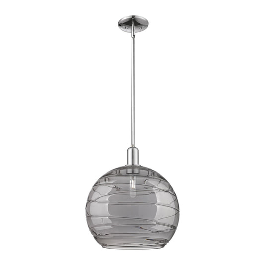 Innovations Athens Deco Swirl 14in 1-Light Mini Pendant | Industrial Polished Chrome and Light Smoke Glass | Kitchen Island & | Model 716-1S-PC-G1213-14SM