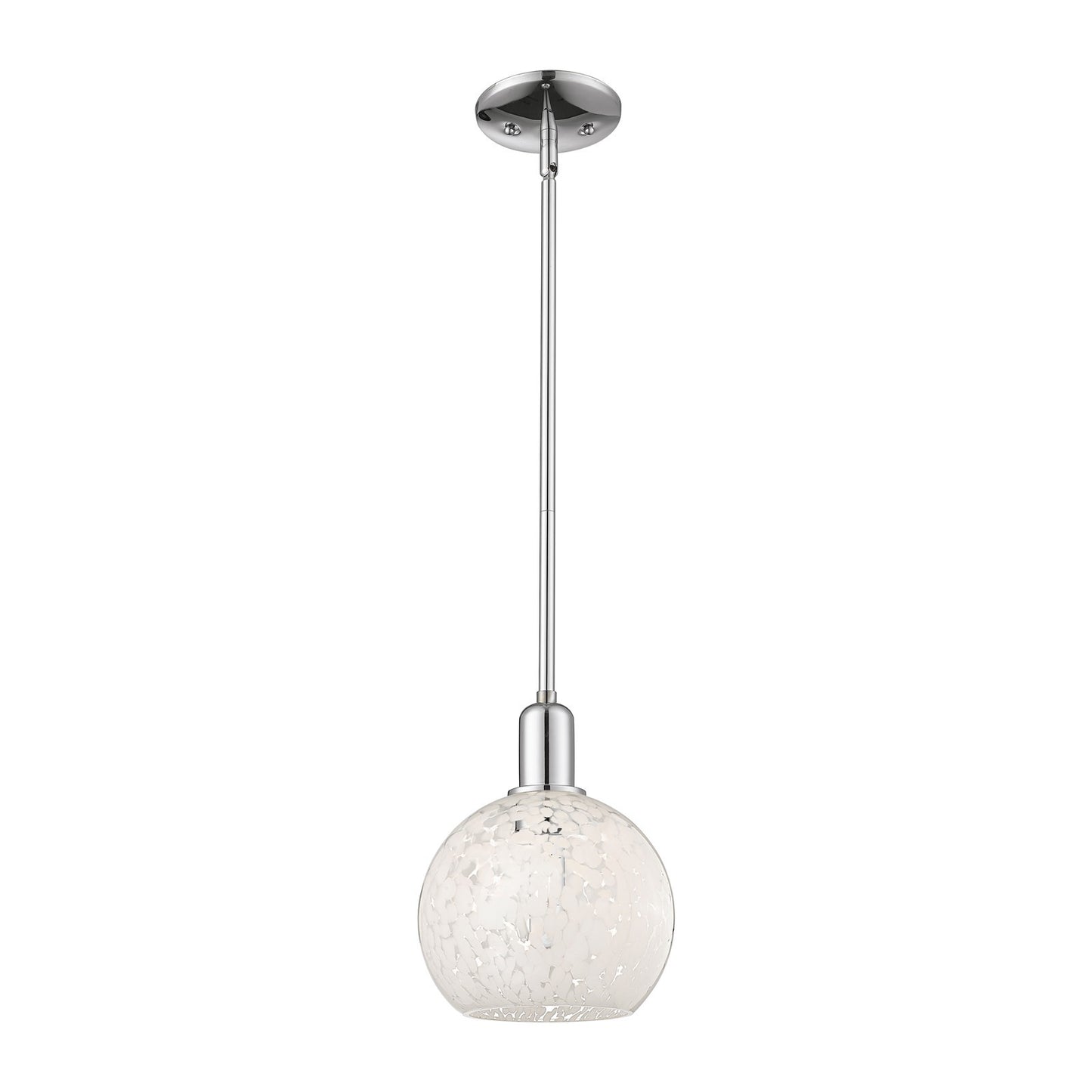 Innovations Lighting White Mouchette 8in 1-Light Mini Pendant | Industrial Polished Chrome and White Glass | Kitchen Island & | Model 716-1S-PC-G1216-8WM