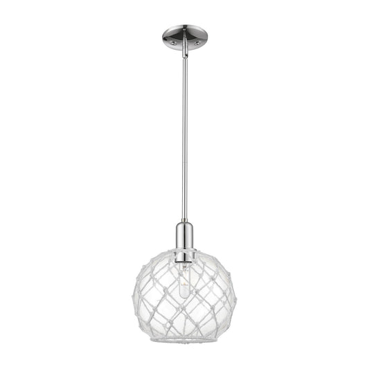 Innovations Farmhouse Rope 10in 1-Light Mini Pendant | Industrial Polished Chrome Steel and Clear Glass with White Rope | Model 716-1S-PC-G122-10RW