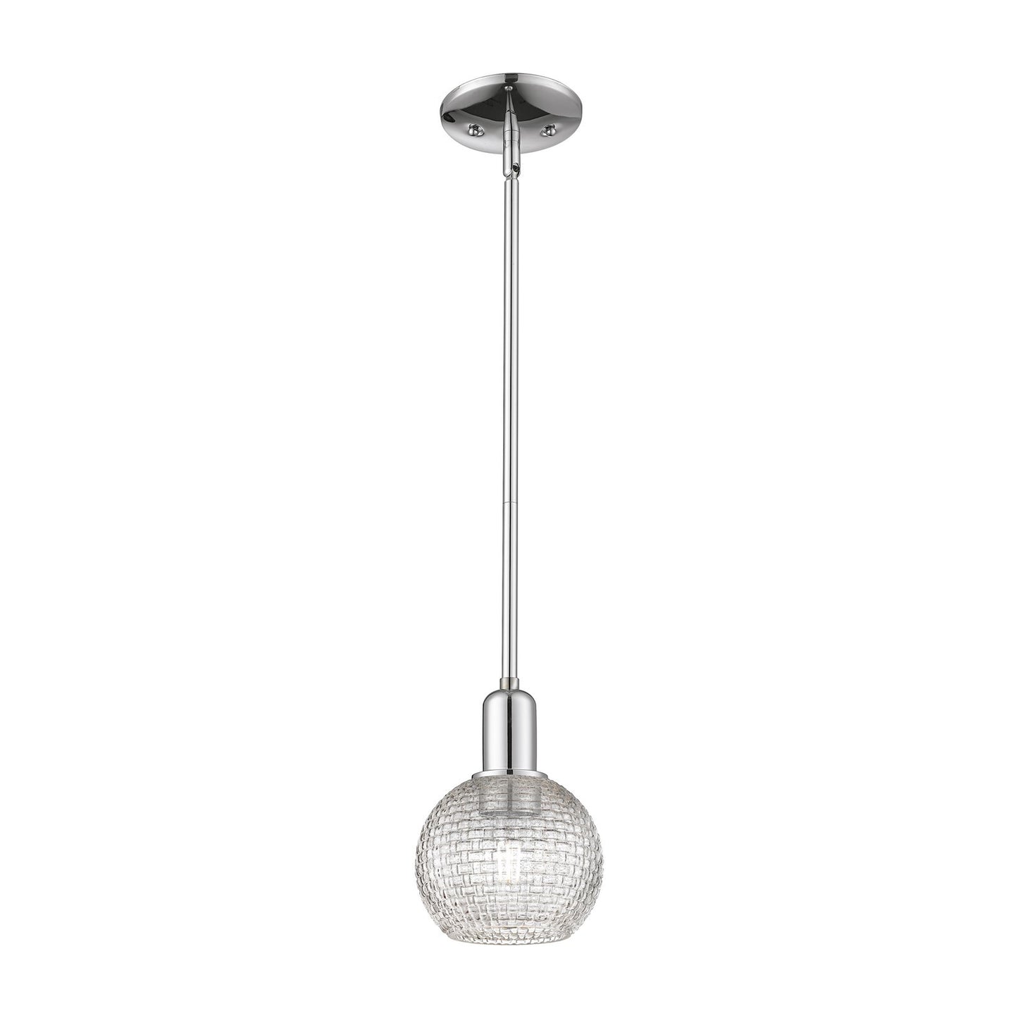 Innovations Athens 6in 1-Light Mini Pendant | Industrial Polished Chrome and Clear Basket Weave Glass | Kitchen Island & | Model 716-1S-PC-G122C-6CL