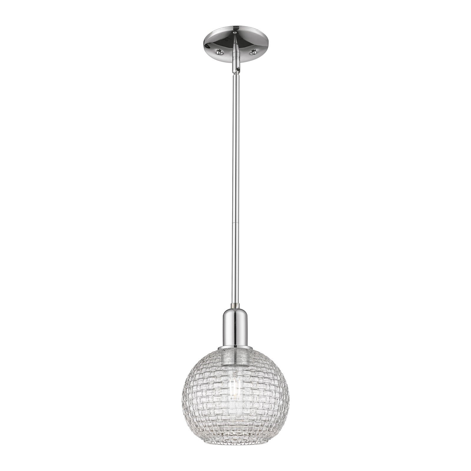 Innovations Athens 8in 1-Light Mini Pendant | Industrial Polished Chrome and Clear Basket Weave Glass | Kitchen Island & | Model 716-1S-PC-G122C-8CL