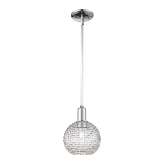 Innovations Athens 8in 1-Light Mini Pendant | Industrial Polished Chrome and Clear Basket Weave Glass | Kitchen Island & | Model 716-1S-PC-G122C-8CL