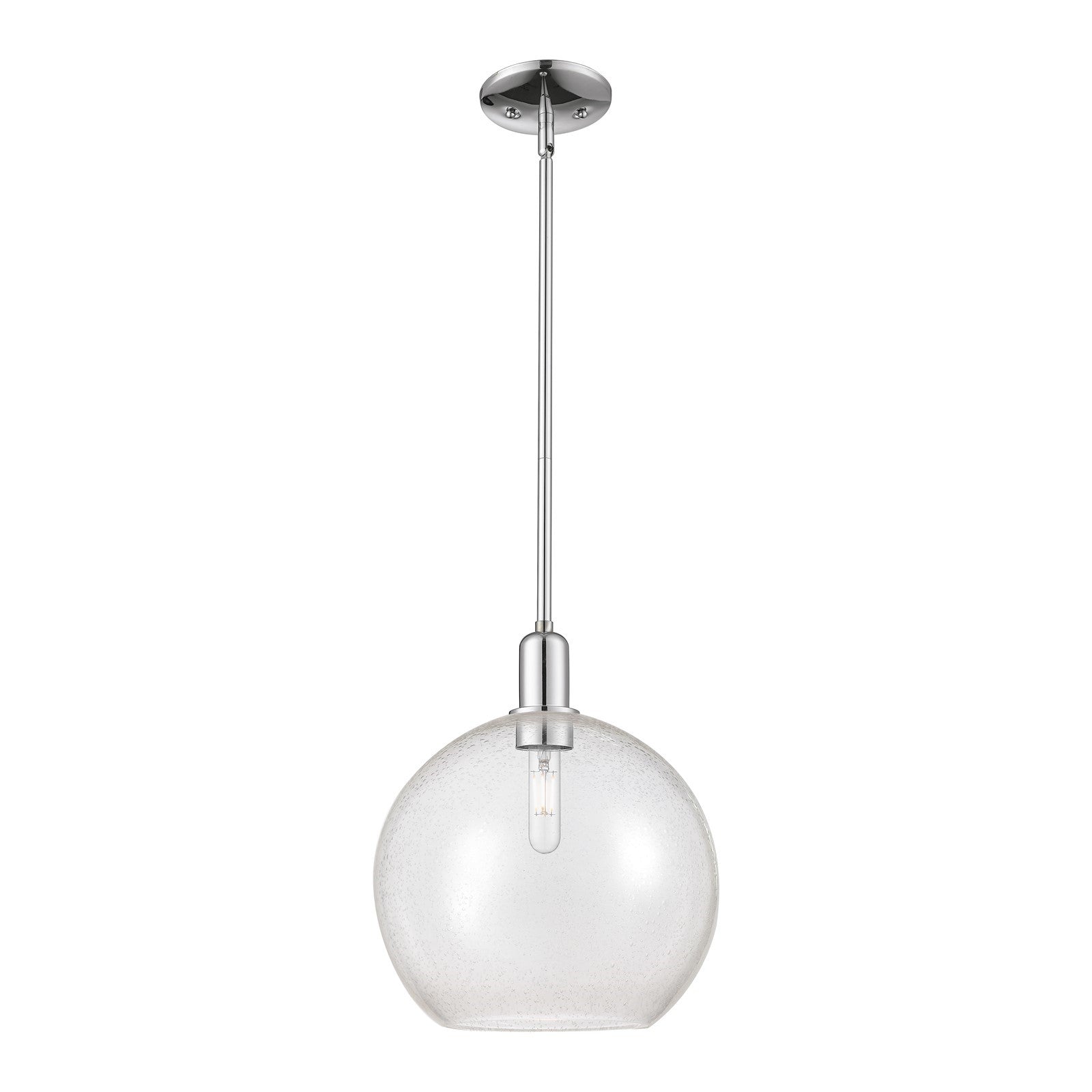 Innovations Athens 12in 1-Light Mini Pendant | Industrial Polished Chrome Steel and Seedy Glass | Kitchen Island & Dining Room | Model 716-1S-PC-G124-12