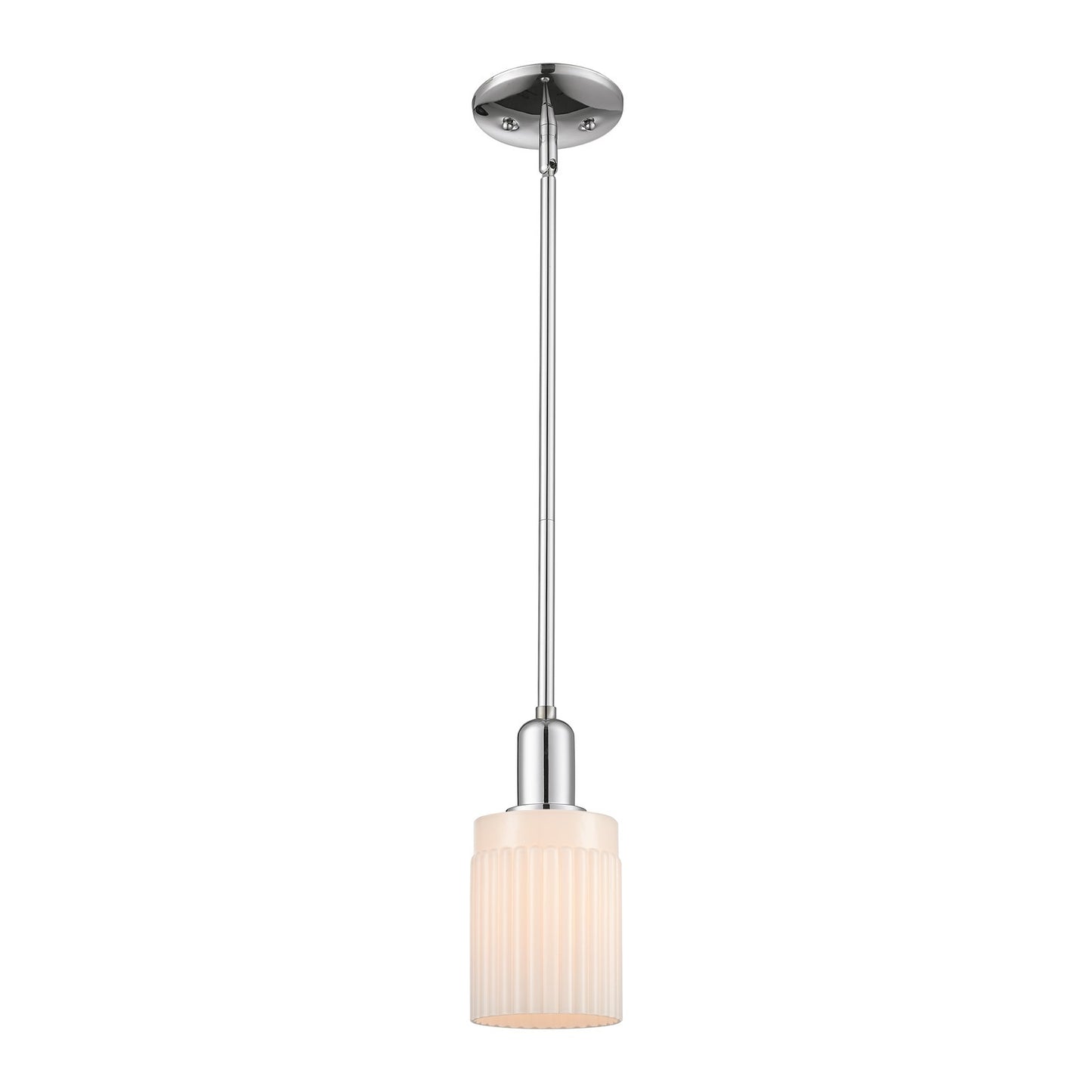 Innovations Hadley 1-Light 4.5in Mini Pendant | Industrial Polished Chrome and Matte White Ribbed Glass | Kitchen Island & Dining | Model 716-1S-PC-G341
