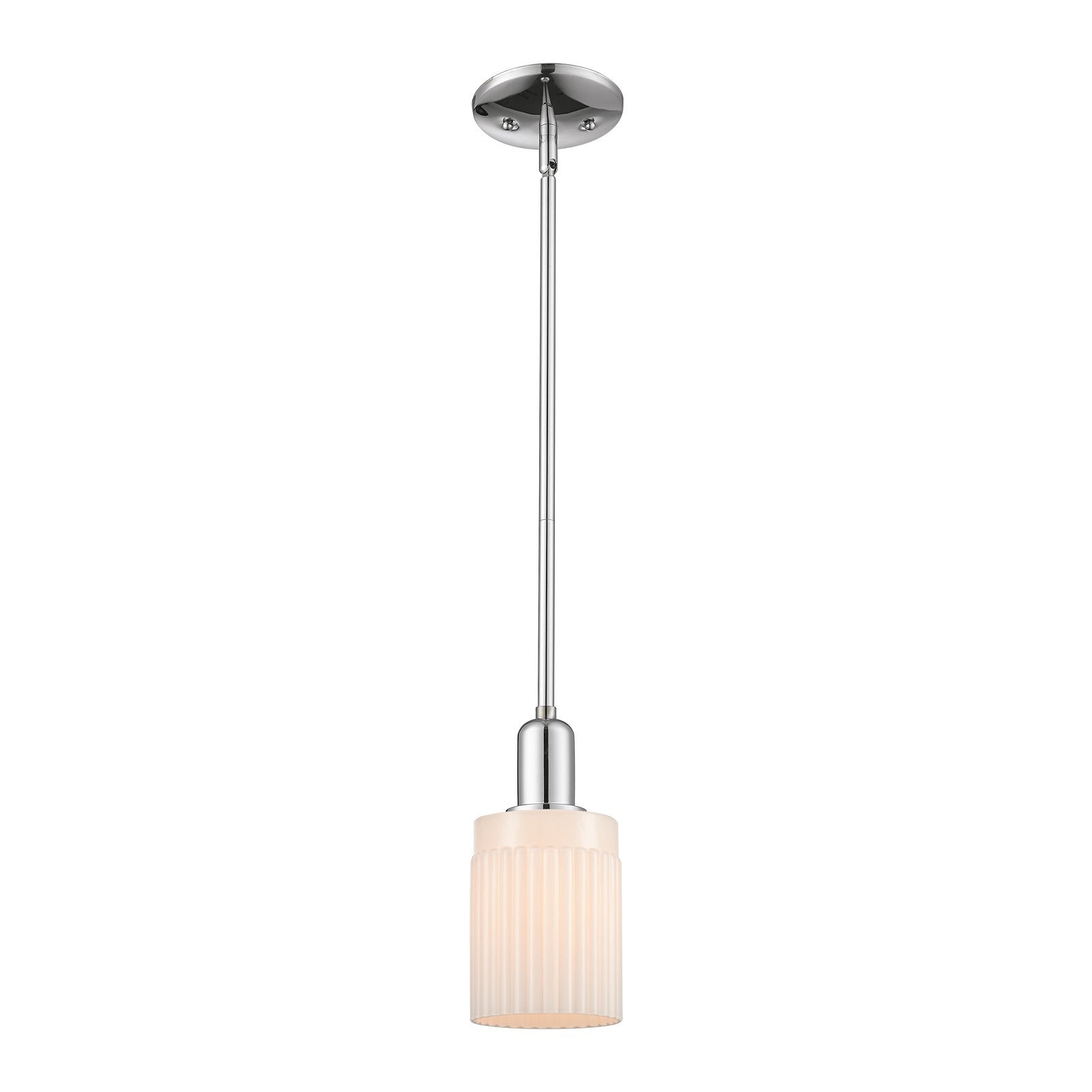 Innovations Hadley 1-Light 4.5in Mini Pendant | Industrial Polished Chrome and Matte White Ribbed Glass | Kitchen Island & Dining | Model 716-1S-PC-G341