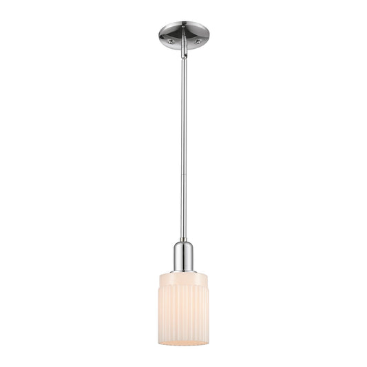 Innovations Hadley 1-Light 4.5in Mini Pendant | Industrial Polished Chrome and Matte White Ribbed Glass | Kitchen Island & Dining | Model 716-1S-PC-G341