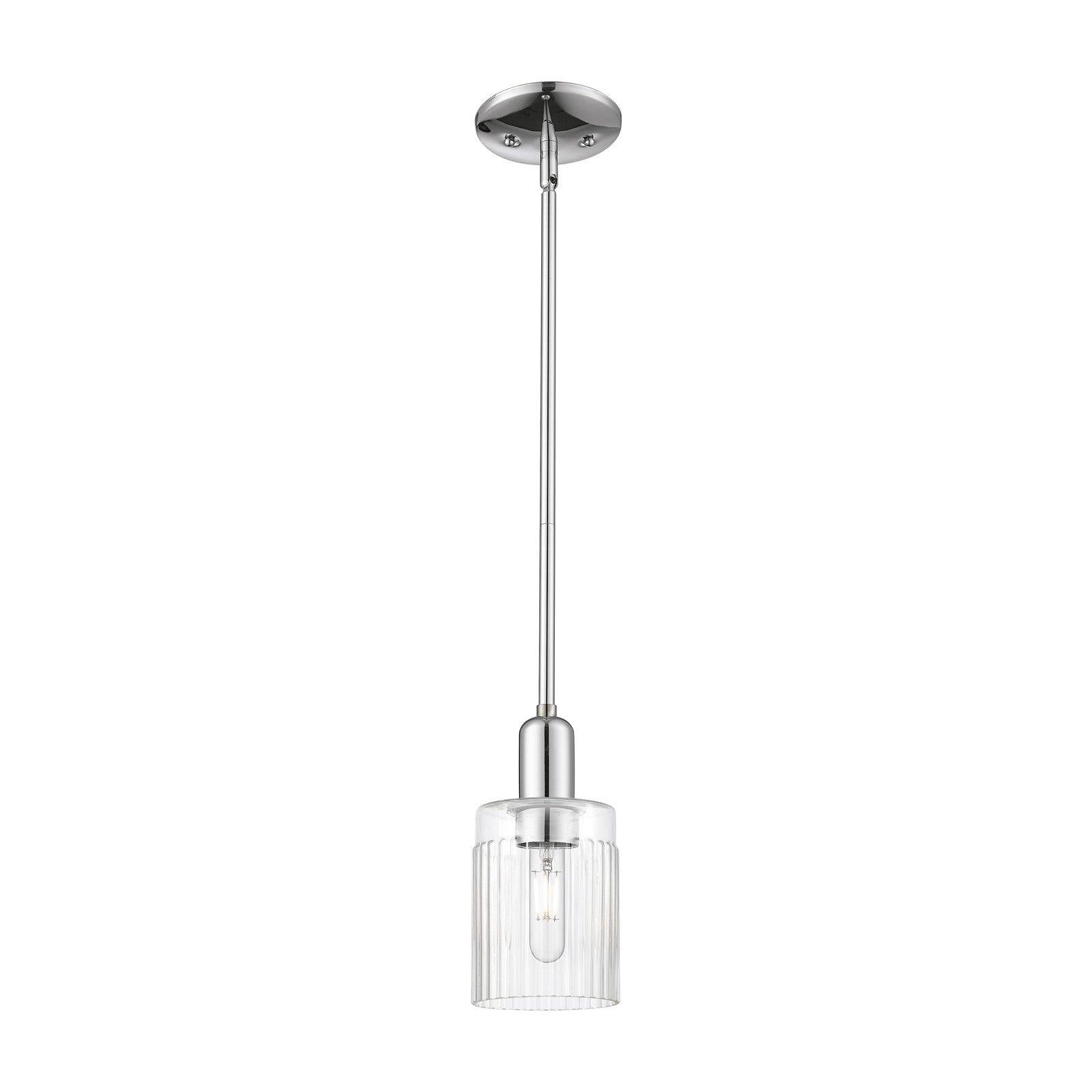Innovations Hadley 4.5in 1-Light Mini Pendant | Industrial Polished Chrome and Clear Ribbed Glass | Kitchen Island & Dining Room | Model 716-1S-PC-G342