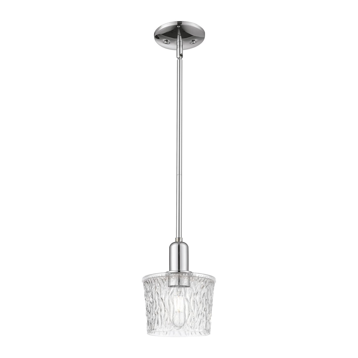 Innovations Niagara 7in 1-Light Mini Pendant | Industrial Polished Chrome Steel and Clear Textured Glass | Kitchen Island & Dining | Model 716-1S-PC-G402